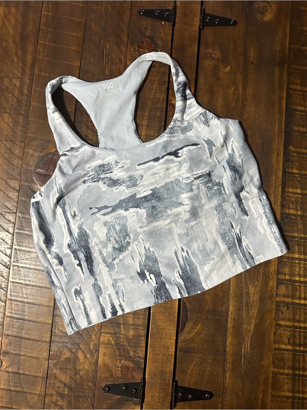 DSG Abstract Watercolor Racerback Crop Tank - Gray & White